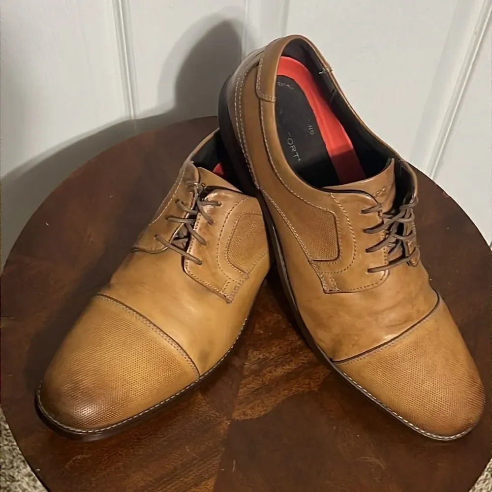 🔥🔥‎ ROCKPORT Simon Cap Toe Oxford Cognac Leather Dress Shoes - Men Sz 12 - EUC